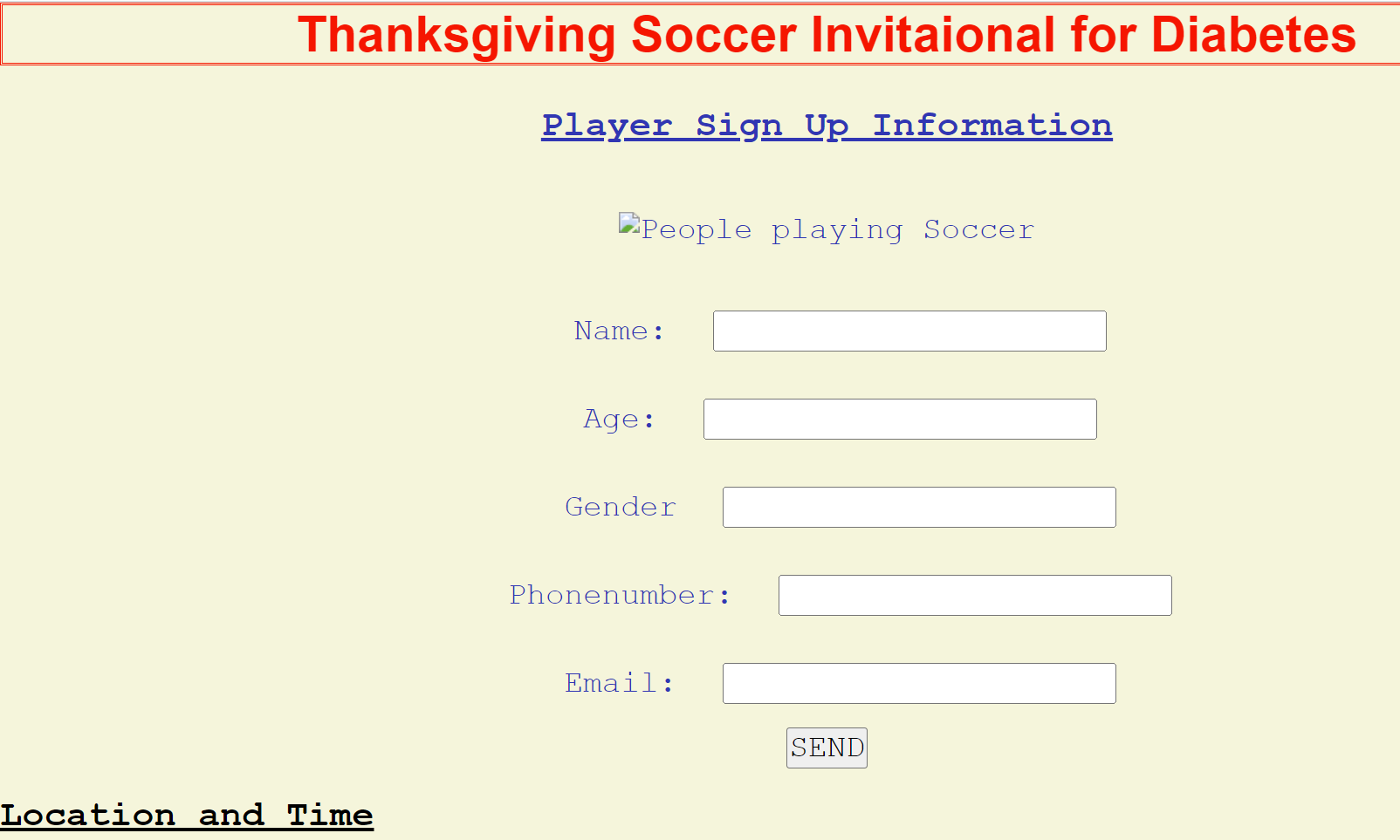 webpage for soccer invitational sign up